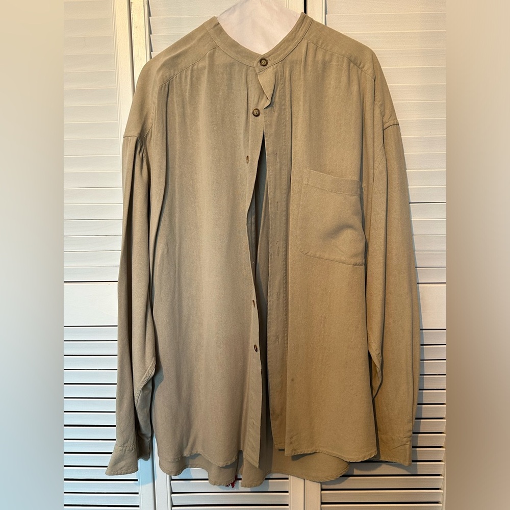 Structure Solid Tan Long Sleeve Mandarin Collar B… - image 1